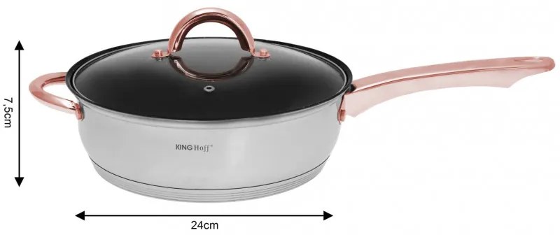 Комплект тенджери и тиган Kinghoff KH 1765, 12 ч, Индукция, Инокс/розово злато