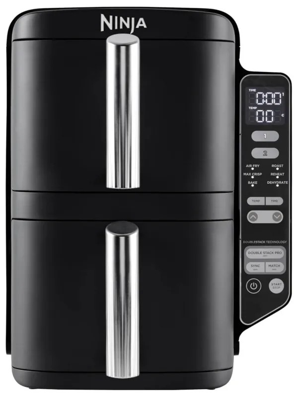 Фритюрник с горещ въздух Ninja SL300EU, 2470W, 7.6 л, 40-240C, 2 кошници, 6 програми, Синхронизирано готвене, Таймер, Автоматично спиране, Черен
