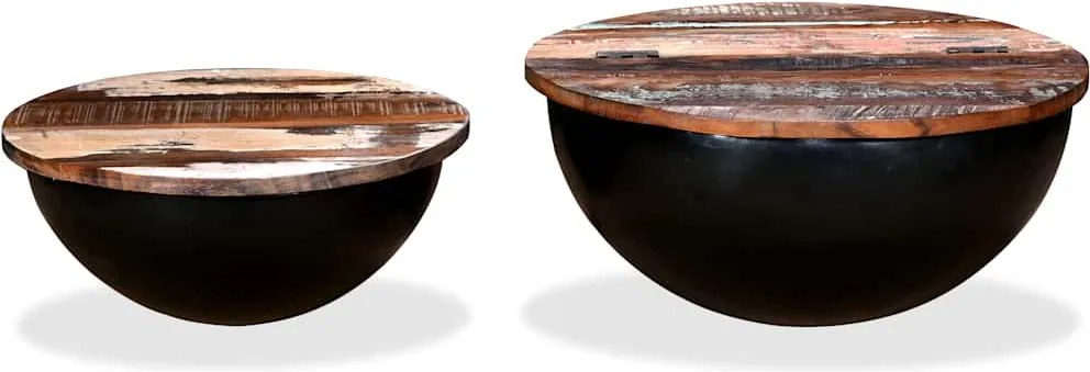 245257 vidaXL Кафе маси, 2 части, регенерирано дърво, черни, куповидна форма