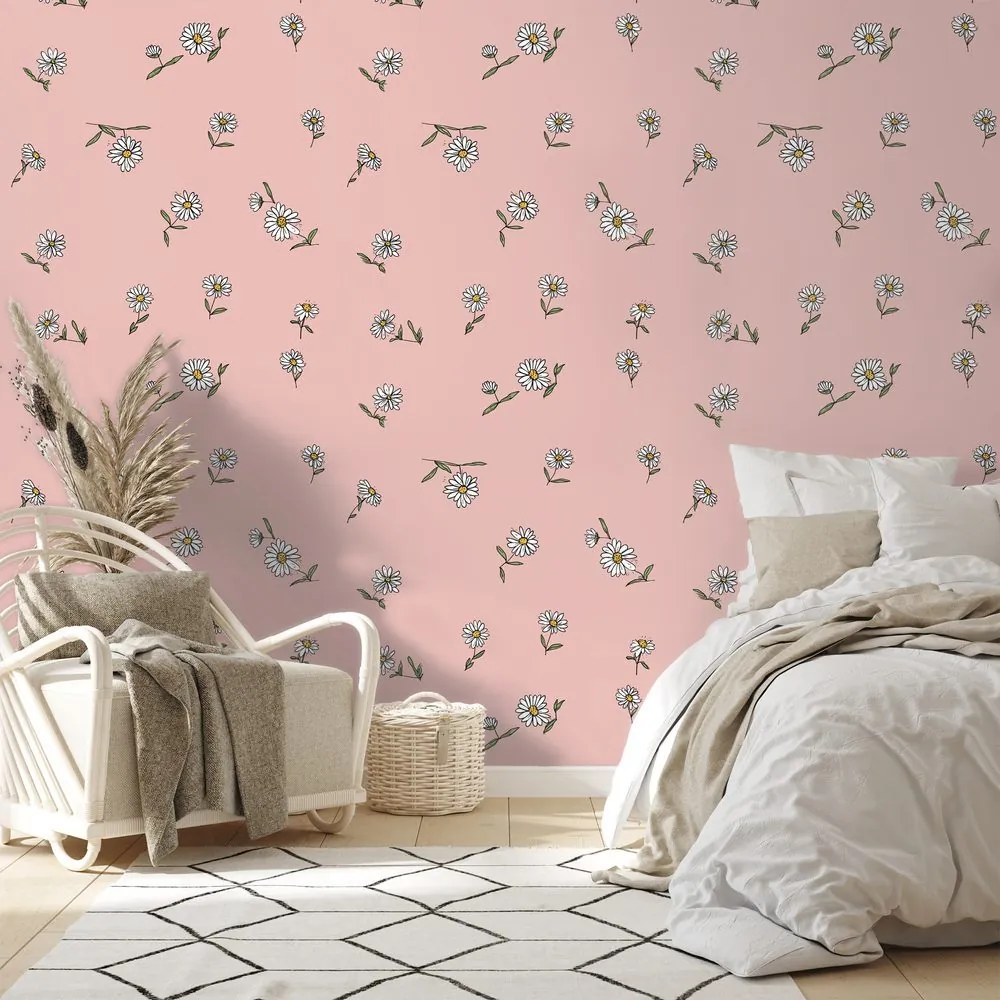 Самозалепващ тапет – Розов фон с бели цветчета
