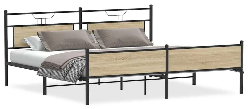 3325127 vidaXL Метална рамка за легло, без матрак, сонома дъб, 193x201 см