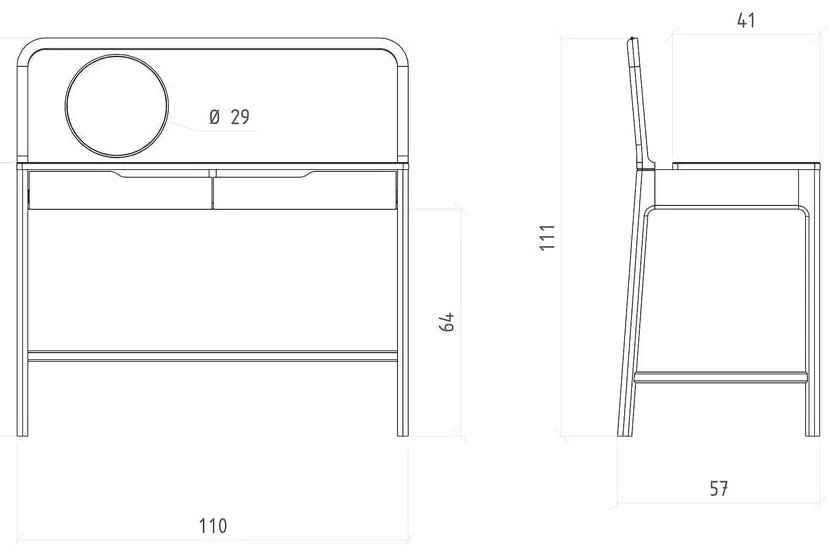 Тоалетка от масивен дъб 57x110 cm Twig – The Beds