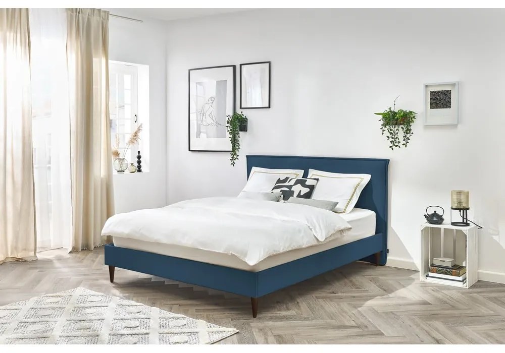 Синьо тапицирано двойно легло с решетка 180x200 cm Sary - Bobochic Paris