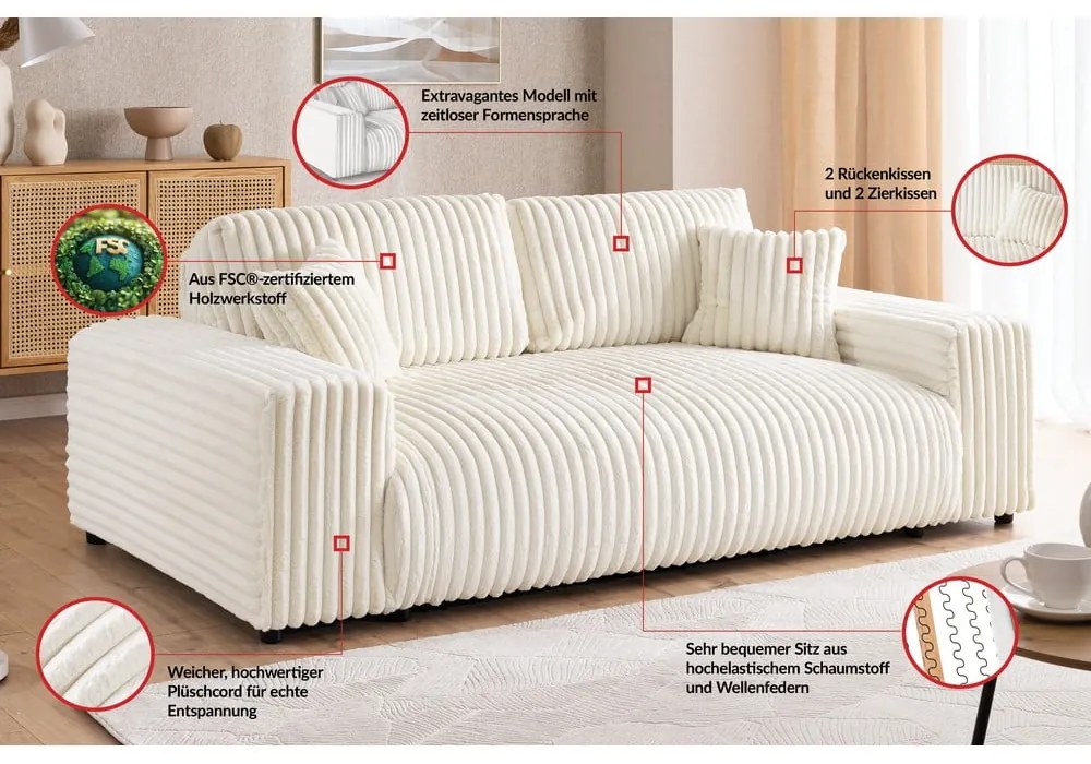 Кремав диван от рипсено кадифе 178 cm Justin – Ropez