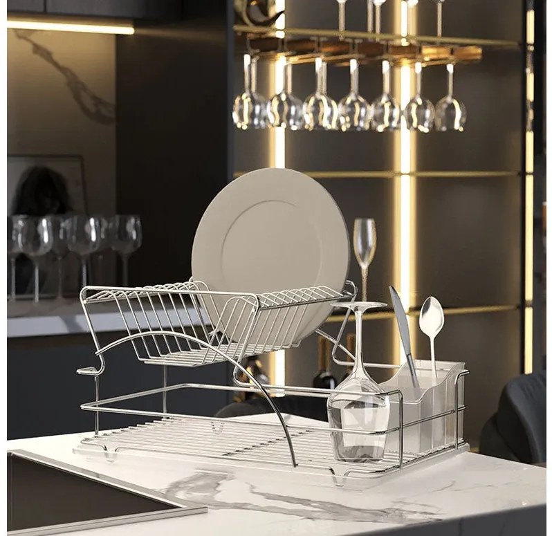 СУШИЛНИК ЗА СЪДОВЕ TEKNO TEL KB 009 , 2 нива , хром-прозрачна тавичка