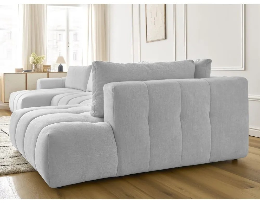 Светлосив сгъваем/с място за съхранение ъглов диван (десен ъгъл/U форма) Fuji – Bobochic Paris