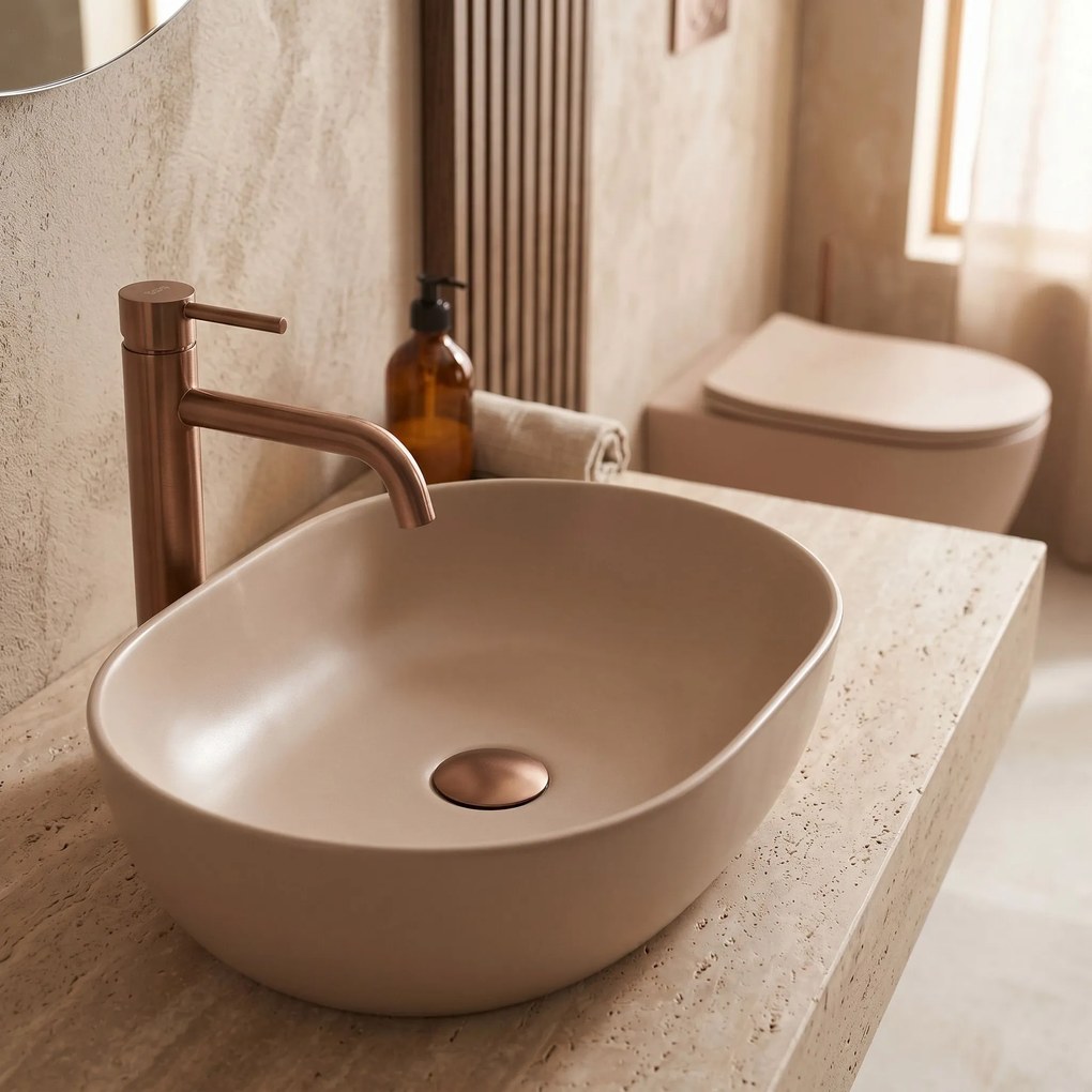 Комплект Конзолна WC Чиния Focus + Умивалник за Плот Rea Focus Taupe
