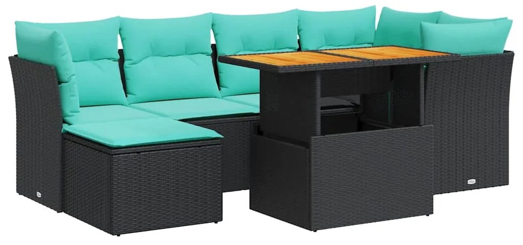 3326948 vidaXL Градински комплект диван с възглавници 7 части черен полиратан