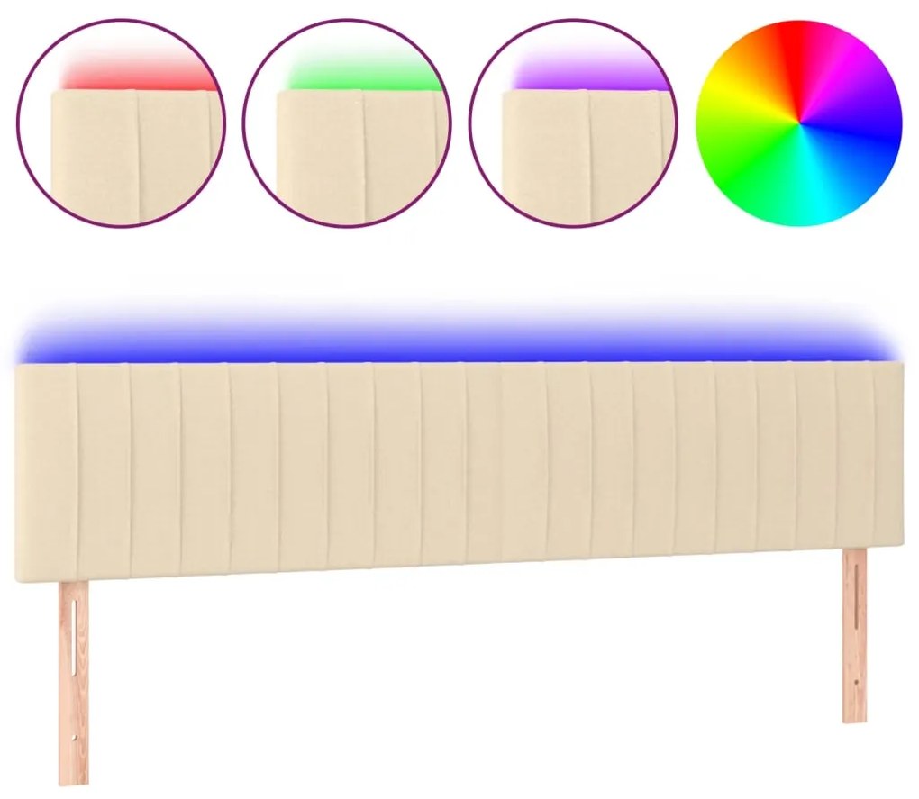 3121877 vidaXL LED горна табла за легло, кремава, 200x5x78/88 см, плат