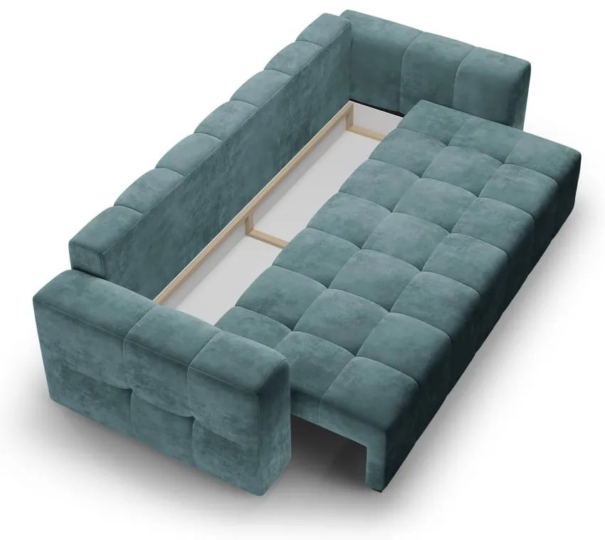 Син кадифен разтегателен диван Luca - Milo Casa