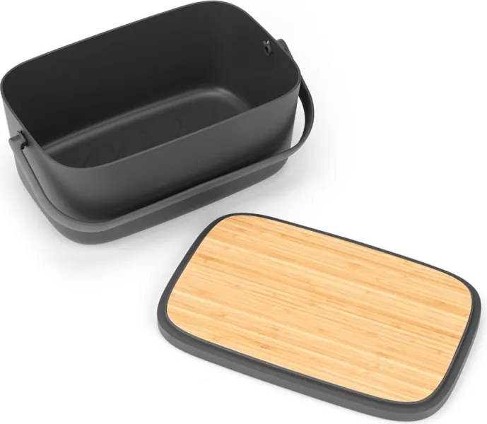 Кутия за хляб Brabantia Nic 1003255, 39.5 см, Бамбуков капак, Дръжка за носене, Тъмносив