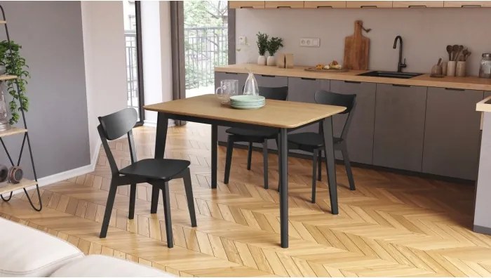 РОКСИ Естествен дъб/черна рамка - ДЪРВЕНА ПРАВОЪГЪЛНА МАСА 120x80 см РЕТРО ЗА КУХНЯ/ ТРАПЕЗАПИЯ