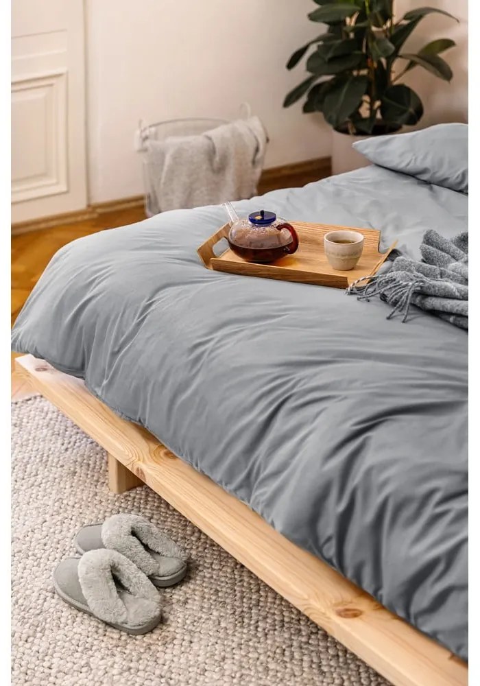 Сиво двойно спално бельо от микросатен 200x200 cm Basic – Bonami Essentials