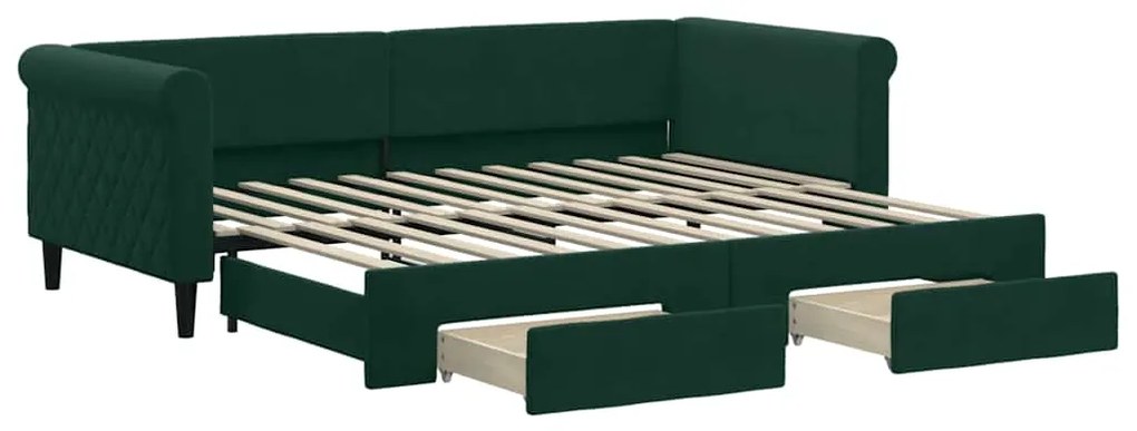3197821 vidaXL Канапе изтеглящо легло и чекмеджета тъмнозелен 90x200 см кадифе