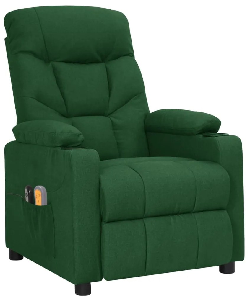3098833 vidaXL Електрически масажен стол, тъмнозелен, текстил