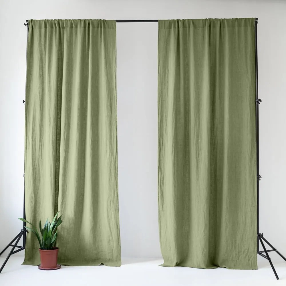 Светлозелено ленено перде 140x330 cm Sage – Linen Tales