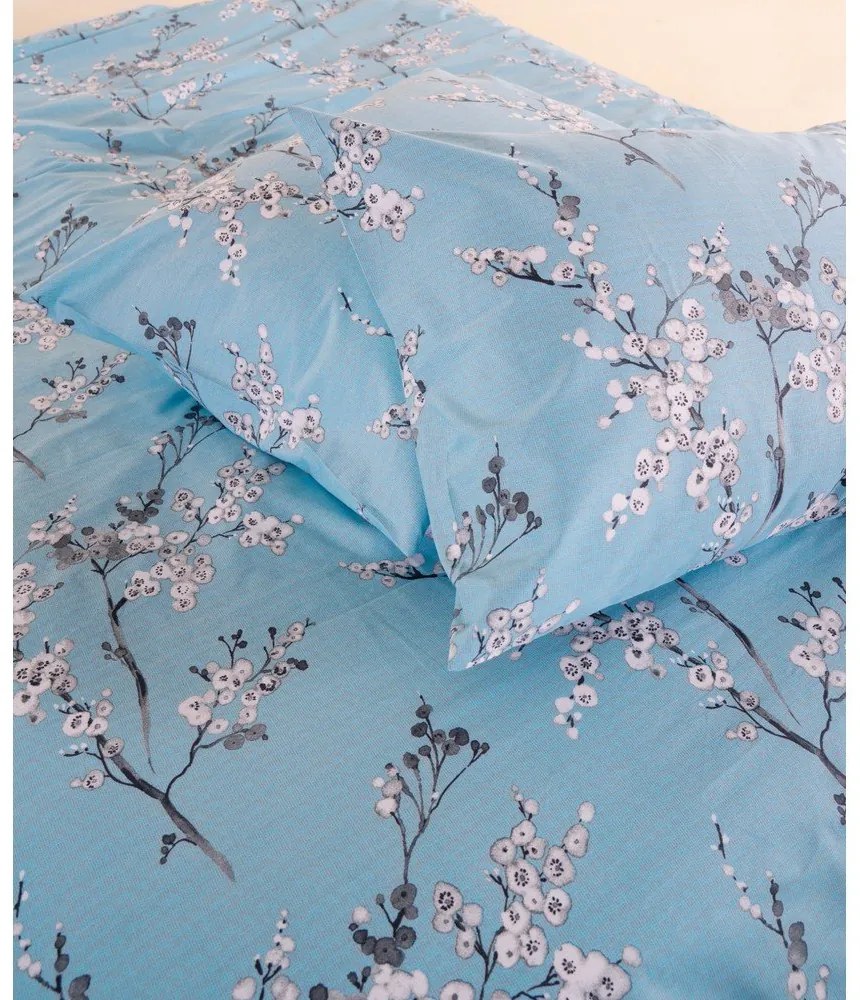 Синьо двойно удължено спално бельо от памук Renforcé 240x220 cm Blue Floral – Mila Home Luxury