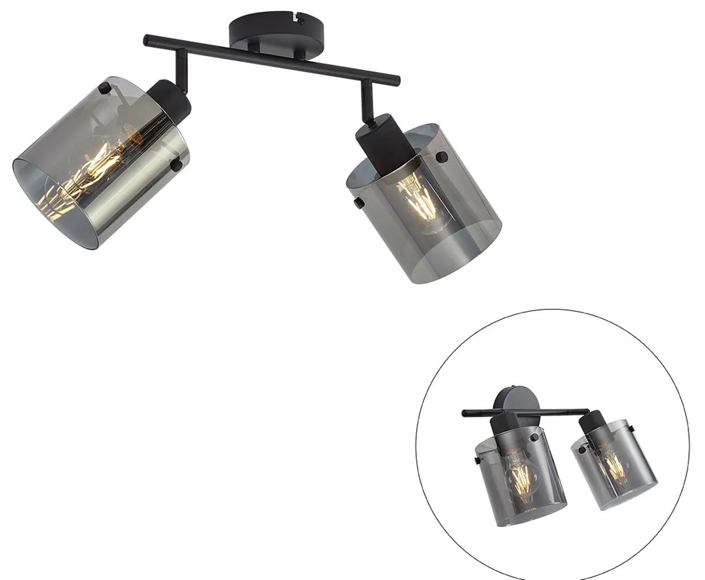 Дизайнерски плафон черен с димно стъкло 2 светлини - Domo