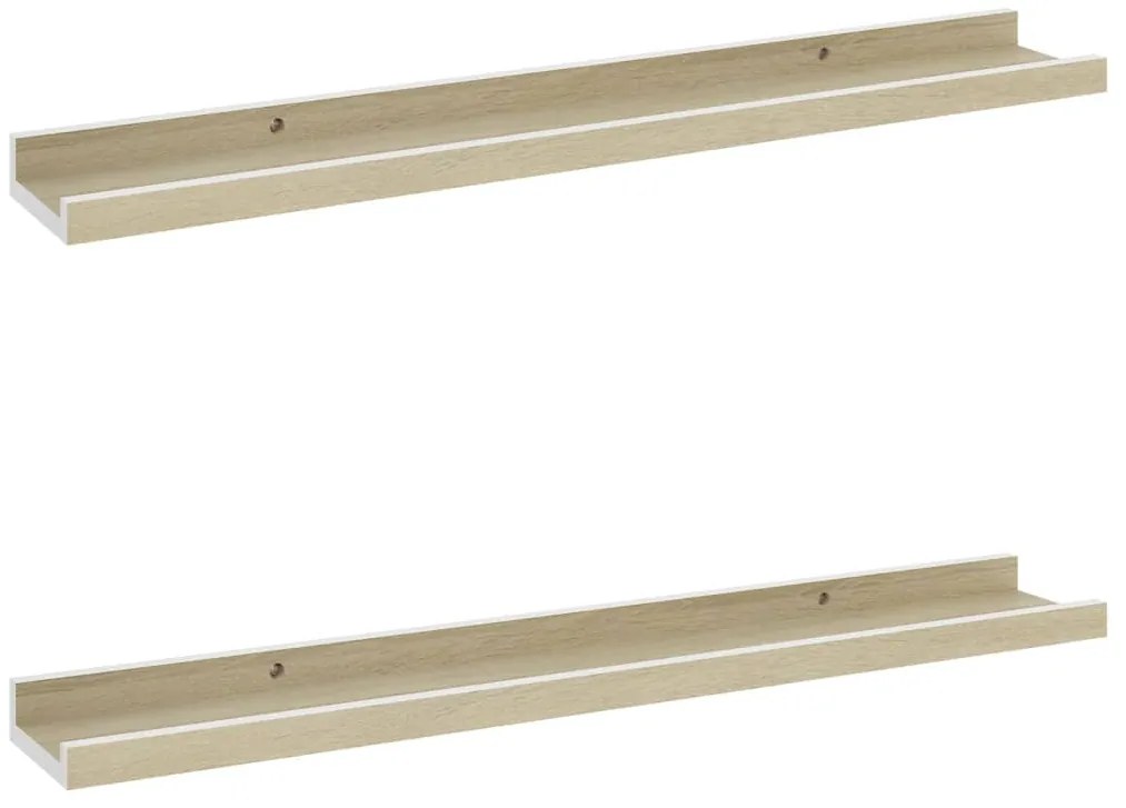 326690 vidaXL Стенни рафтове, 2 бр, бяло и сонома дъб, 60x9x3 см