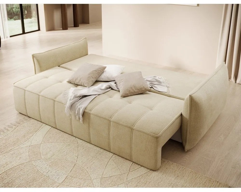 Бежов кадифен сгъваем/с място за съхранение диван 242 cm Weltton – ELTAP