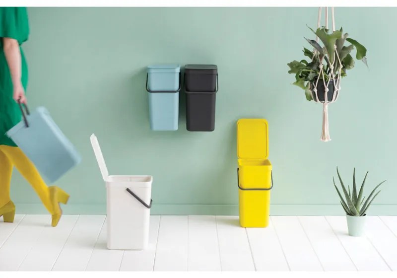 Кош за разделно събиране на боклук Brabantia Sort&Go 648978, 16 л, Дръжка, Възможност за стенен монтаж, Тъмносив