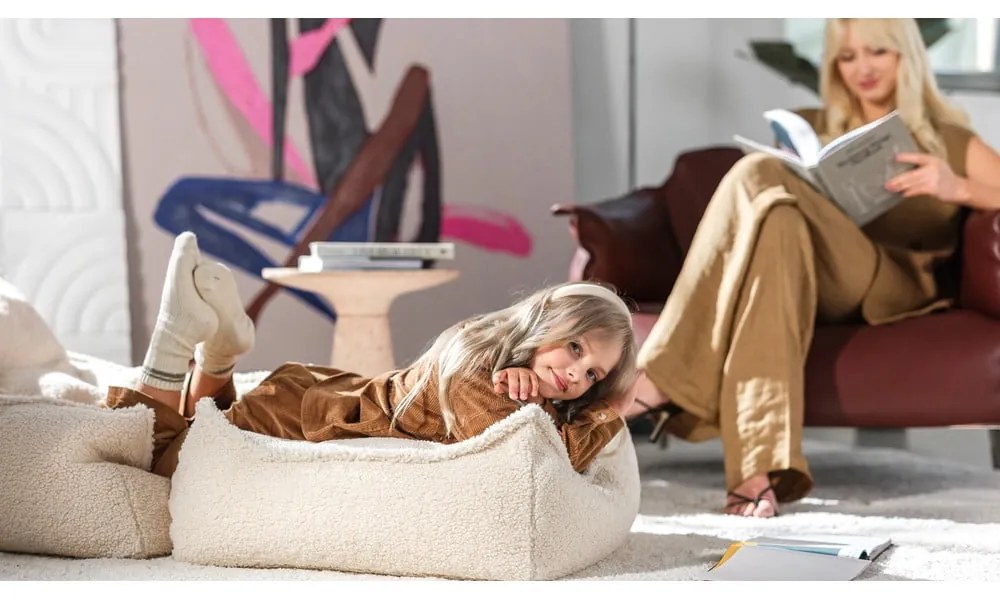 Кремав детски пуф от букле Square – Wigiwama