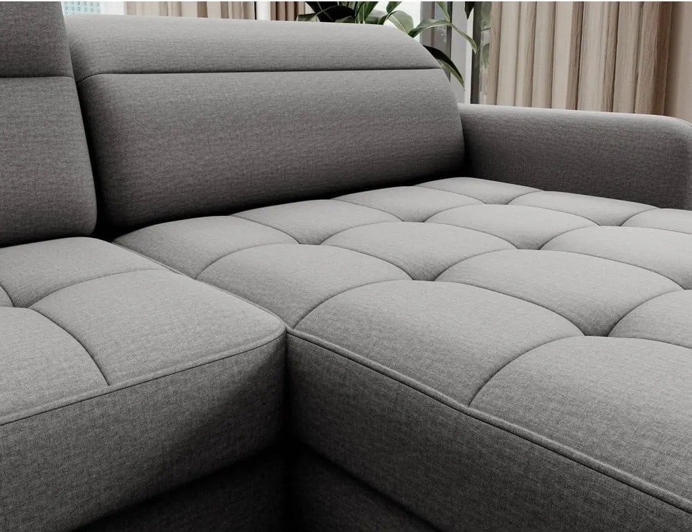 Светлосив кадифен разтегателен ъглов диван с място за съхранение (ляв ъгъл U форма) Berrto – ELTAP