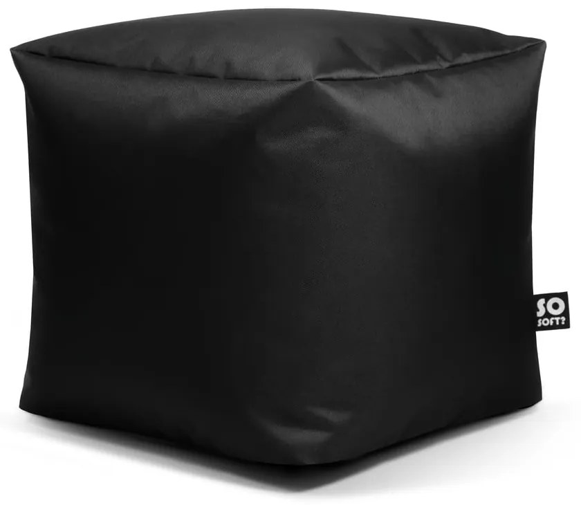 Черен детски пуф от изкуствена кожа Cube M – So Soft?