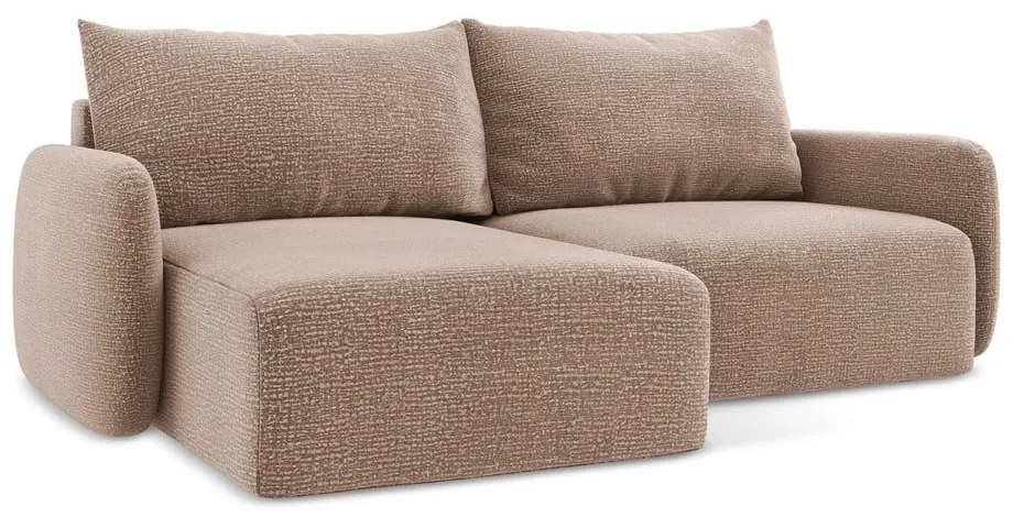 Светлокафяв разтегателен ъглов диван с място за съхранение (ляв ъгъл) Kalena – Makamii