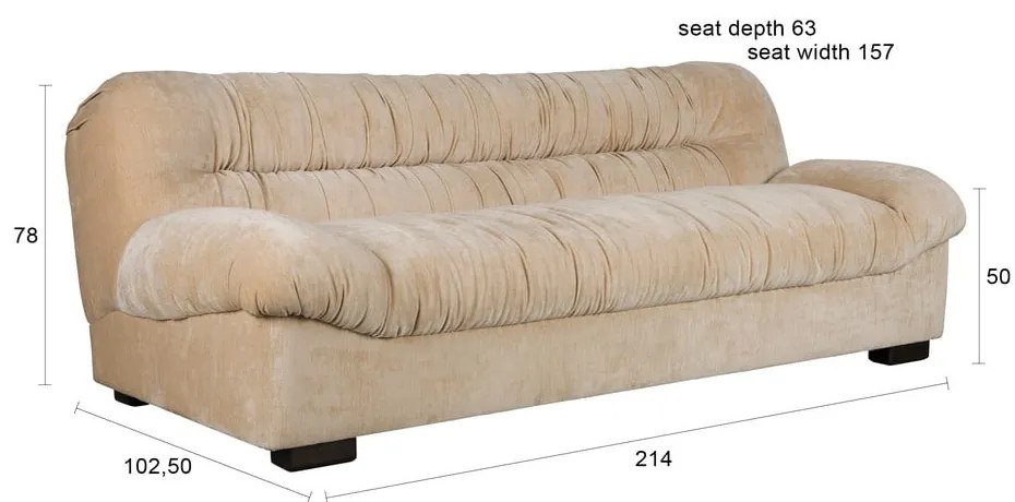 Бежов кадифен диван 214 cm Douglas – Dutchbone