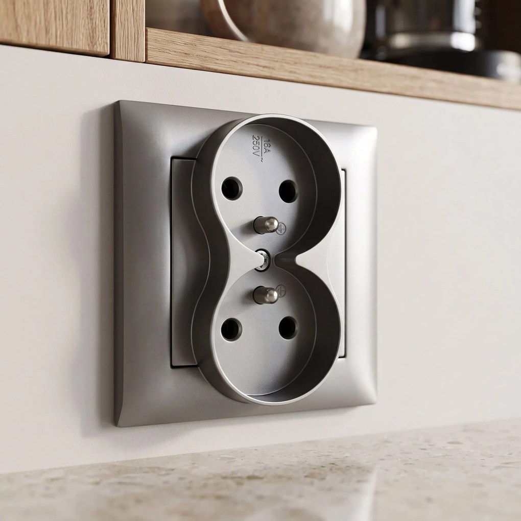 Двоен контакт със заземяване OSTE JNH002-G Grey