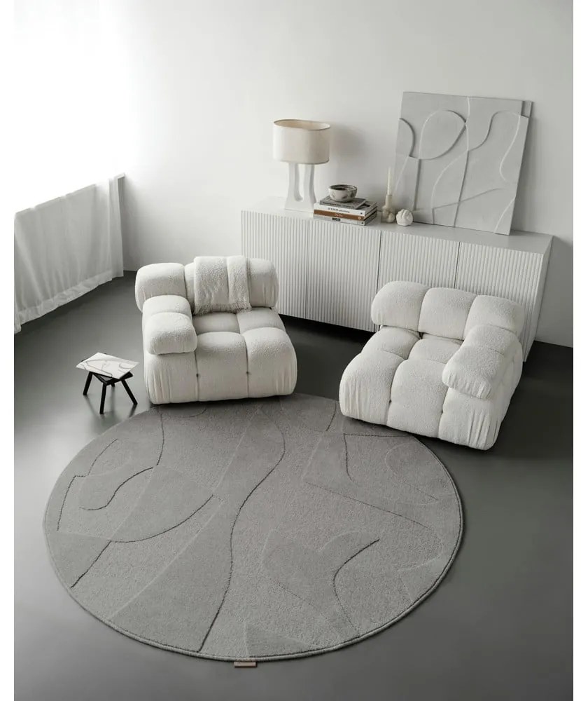 Сив вълнен кръгъл килим ø 120 cm Morphic Botanica – Agnella