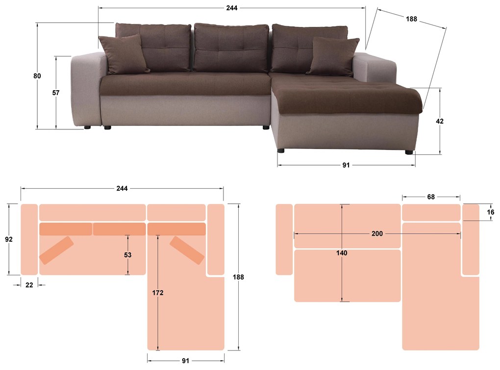 Разтегателен ъглов диван Дарвин