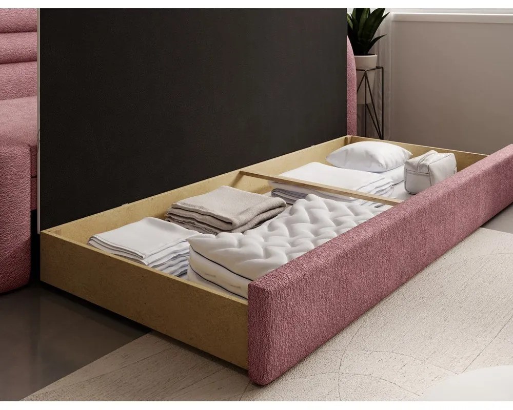 Розов шенилов сгъваем/с място за съхранение диван десен ъгъл 223 cm Fabillo – ELTAP