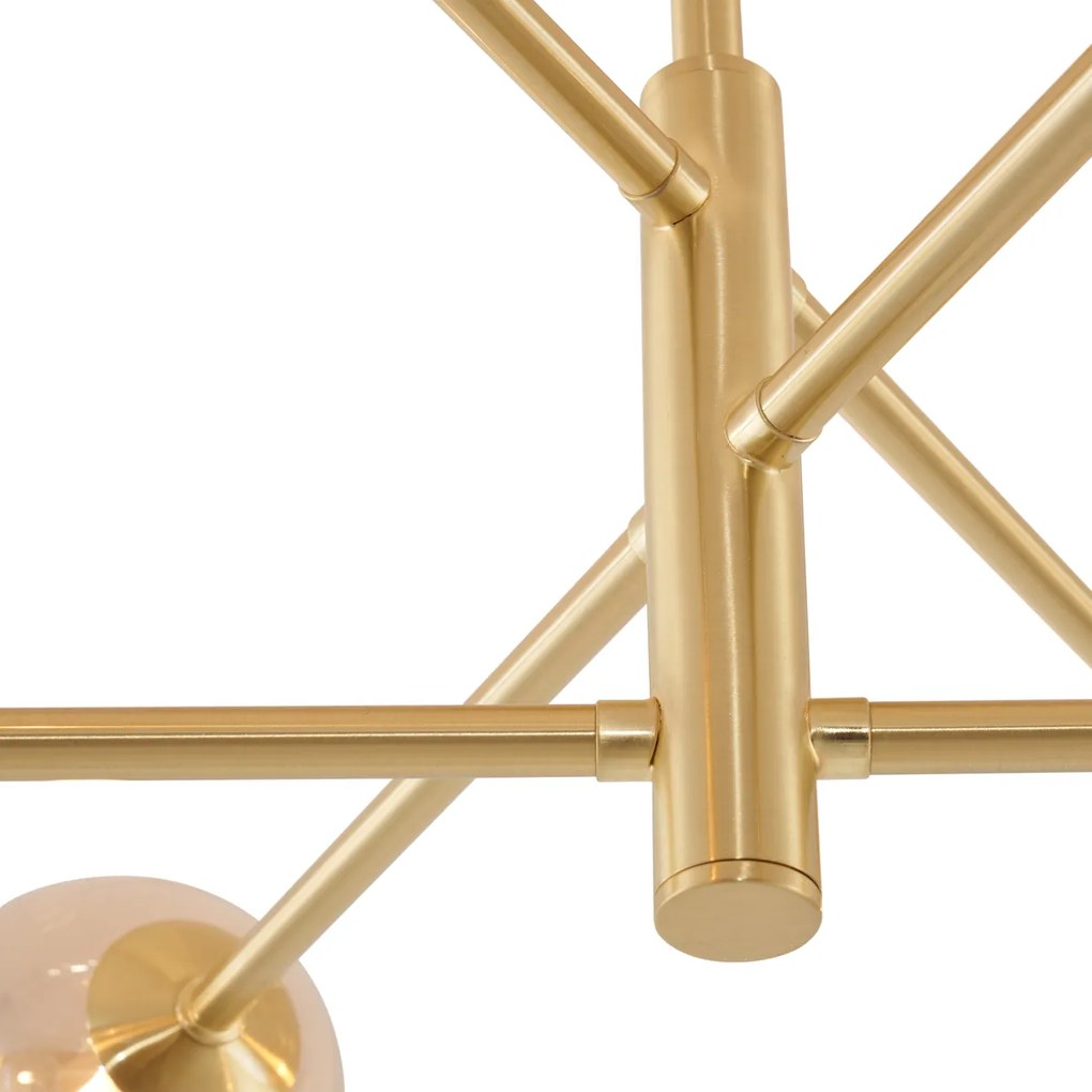 Модерна таванна лампа месинг с кехлибарено стъкло 6 светлини - Ryan