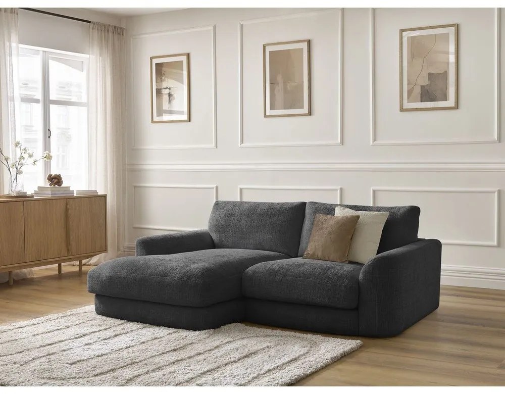 Черен шенилов ъглов диван (ляв ъгъл) Leonore – Bobochic Paris