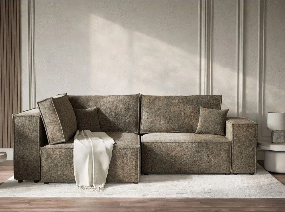 Кафяв шенилов сгъваем/с място за съхранение ъглов диван (ляв ъгъл/L форма) Tonga – Maison de Rêve