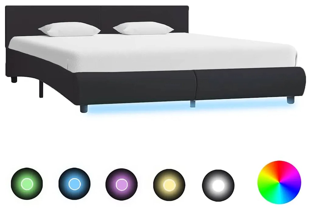 285484 vidaXL Рамка за легло с LED, черна, изкуствена кожа, 160x200 cм