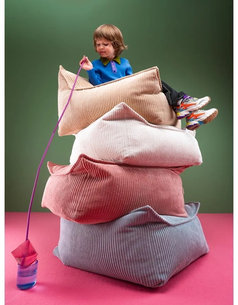 Кремав детски пуф от рипсено кадифе Square – Wigiwama