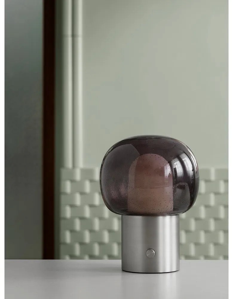 Антрацитна алуминиева LED настолна лампа със стъклен абажур (височина 32 cm) Iris – Blomus