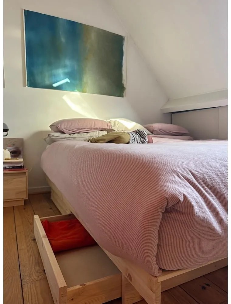 Двойно легло от масивен бор с място за съхранение с включена подматрачна рамка в естествен цвят 140x200 cm Kanso – Karup Design