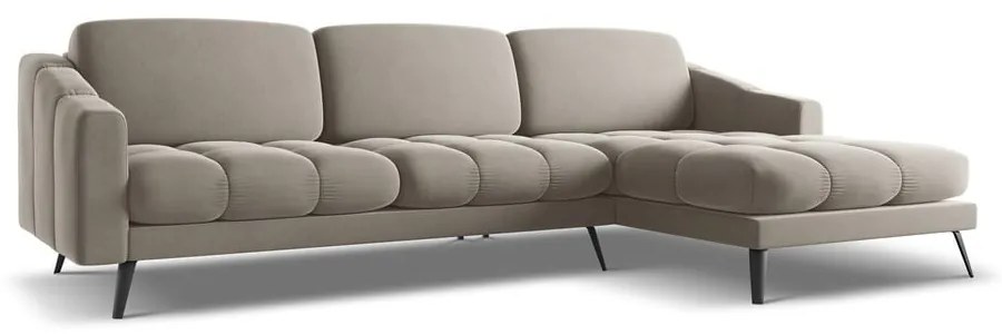 Бежов кадифен ъглов диван (десен ъгъл) Nalu – Makamii