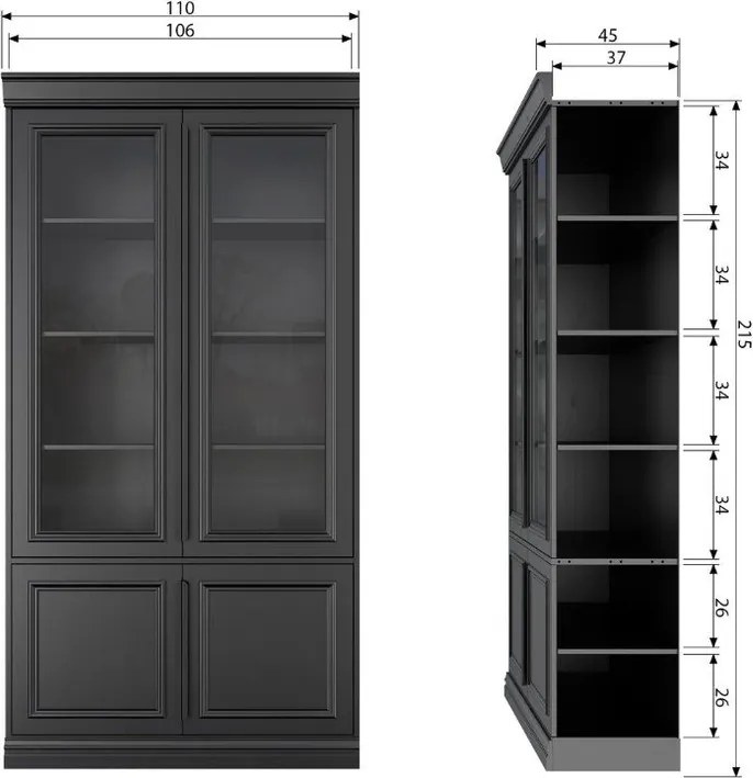 Черна витрина от масивен бор 110x215x44 cm Organize – WOOOD
