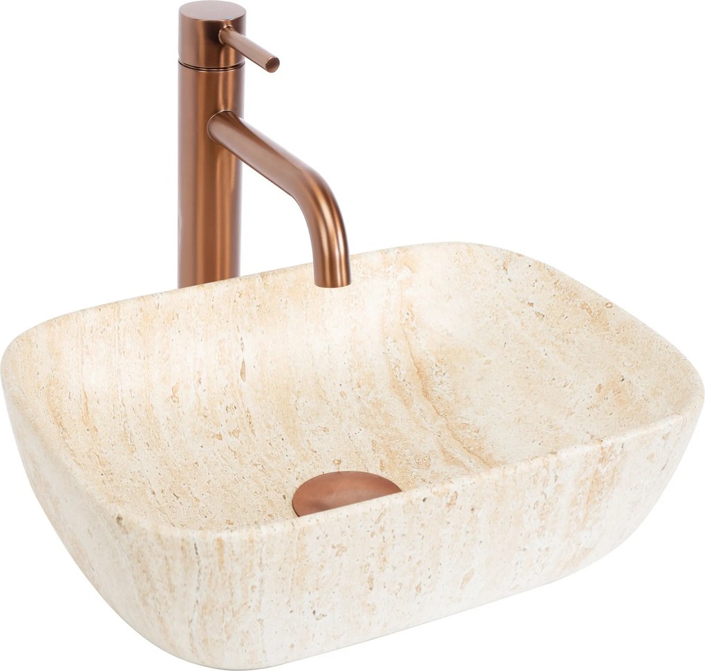 Умивалник за плот Rea BELINDA MINI TRAVERTINE MATT