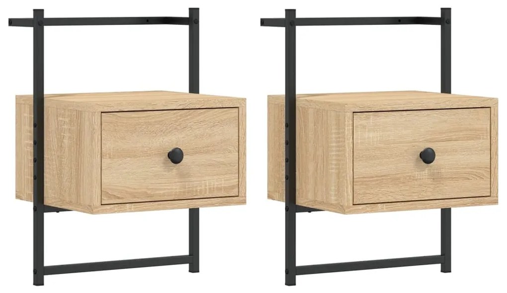 833446 vidaXL Нощно шкафче стенно 2 бр сонома дъб 35x30x51 см инженерно дърво