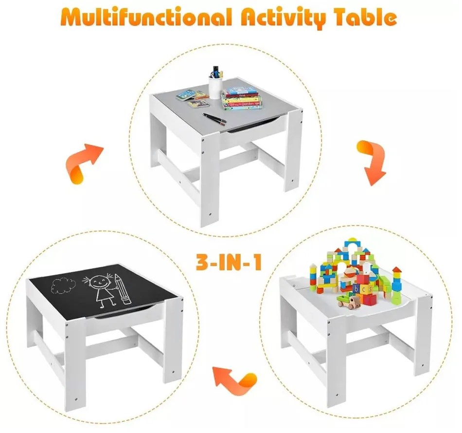 GINGER HOME К-кт дървена маса с 2 столчета 2в1 WHITE/GREY