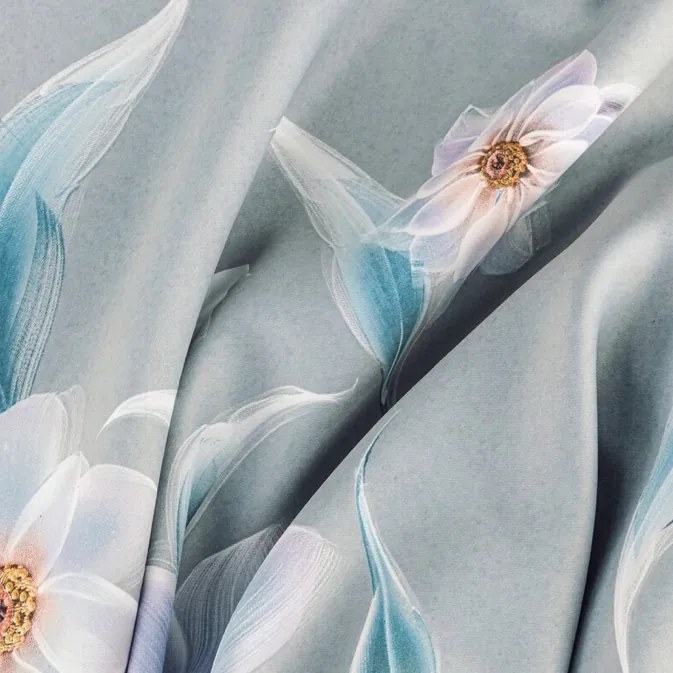 Сива затъмняваща завеса с принт на цветя Ширина: 140 см | Дължина: 270 см