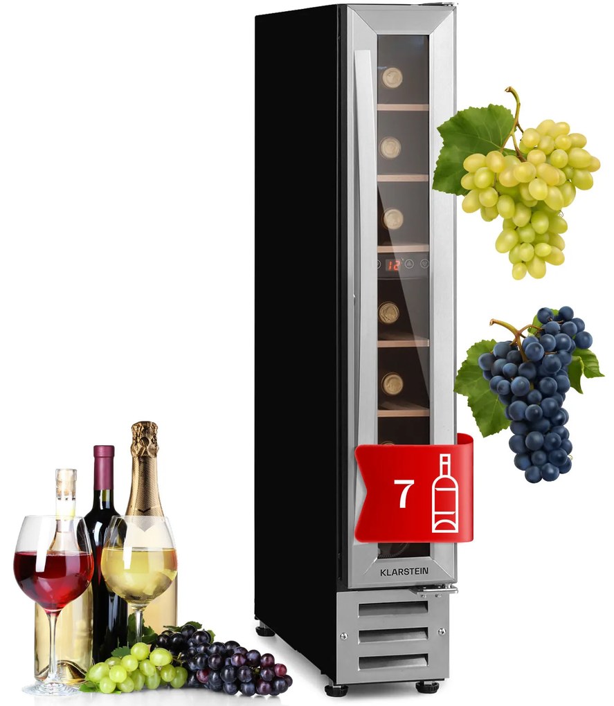 Klarstein Vinovilla 7, built-in, Uno, вграден охладител за вино, стъкло, неръждаема стомана