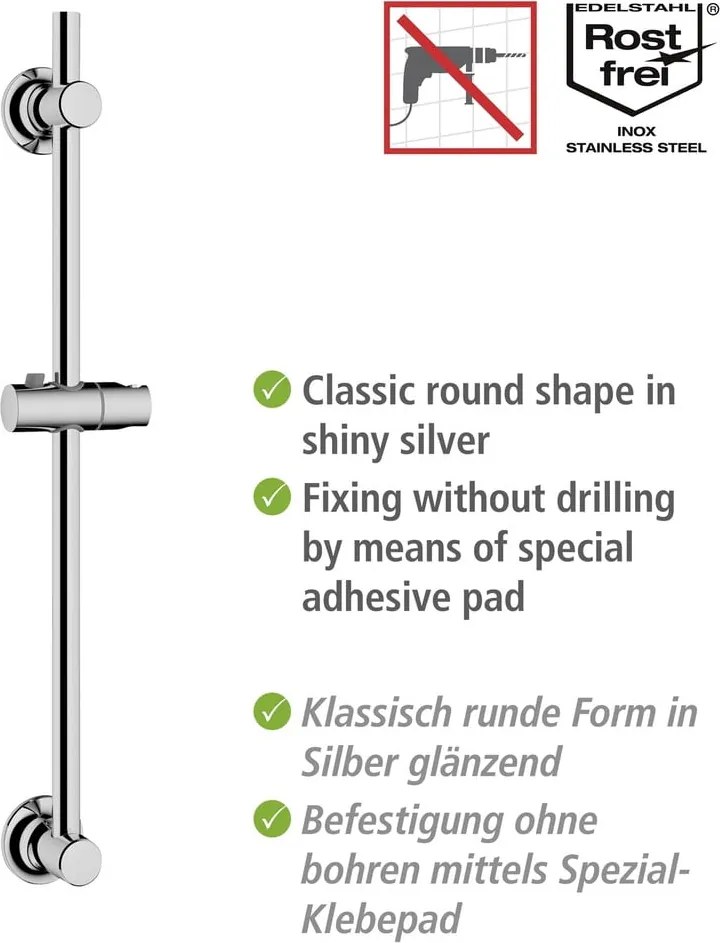Самостоятелен прът за душ от неръждаема стомана в блестящо сребристо 70 см - Wenko