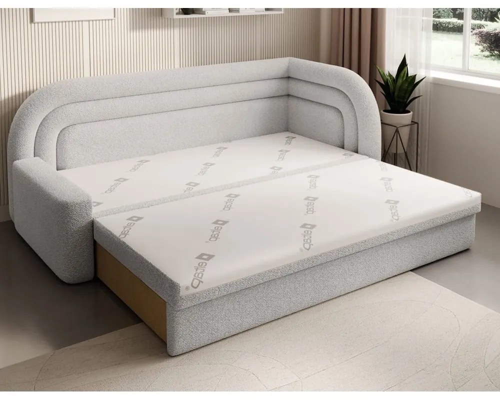 Кремав разтегателен диван с място за съхранение от букле десен ъгъл 223 cm Fabillo – ELTAP